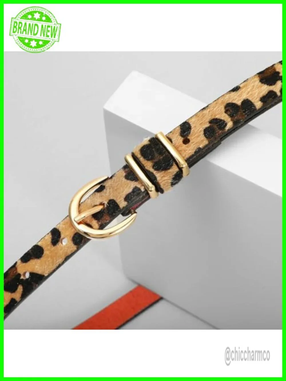Faux Leather Skinny Belt with Gold Buckle for Women